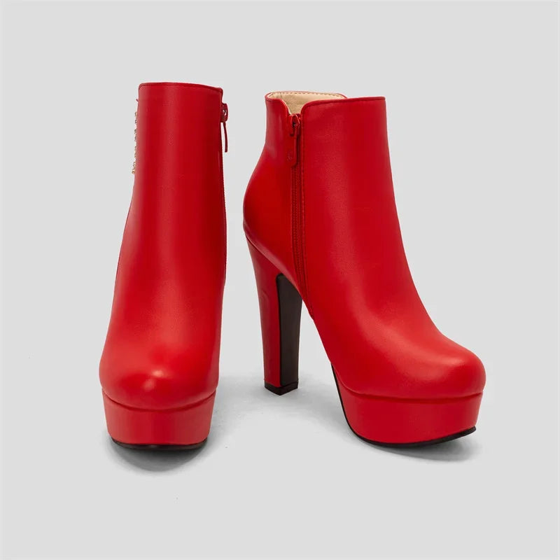 Damen-Stiefeletten mit Kristallblumenmuster, hohem Absatz und Reißverschluss für den Winter