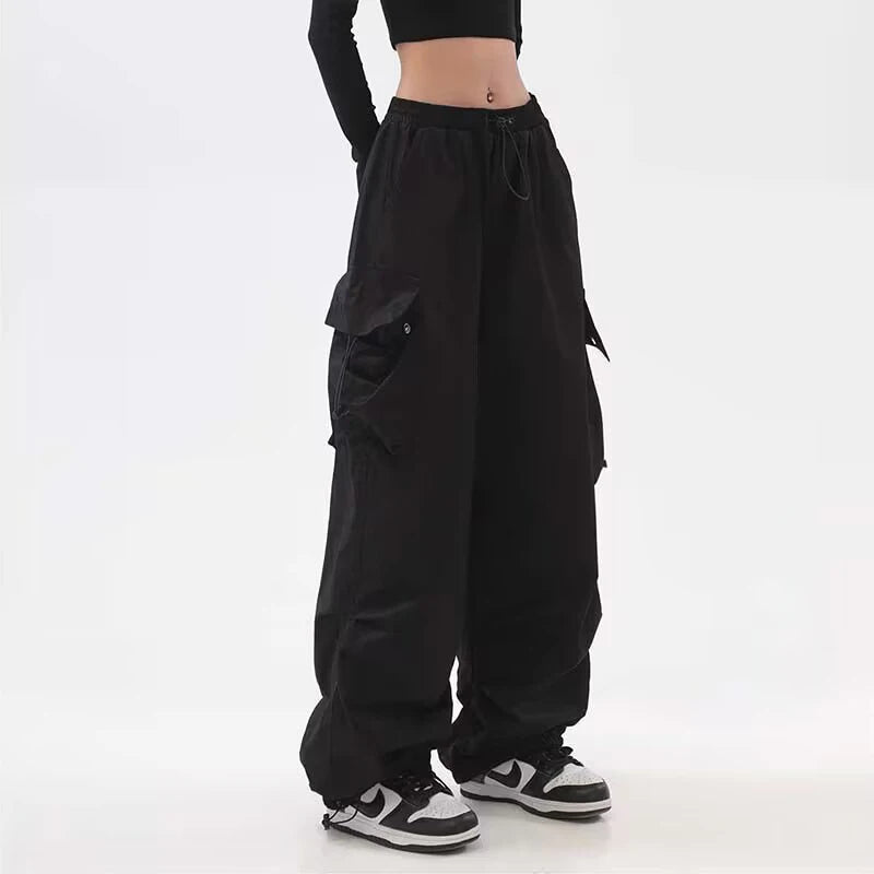 Beysaurt Damen Harajuku Baggy Cargohose mit elastischem Bund