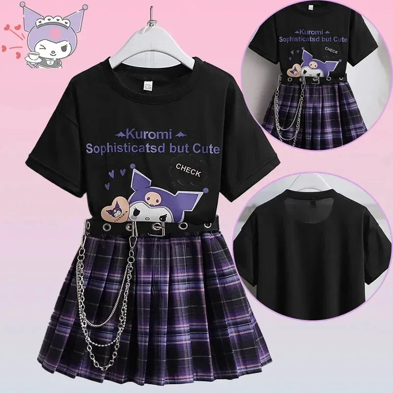 Sanrio Kuromi Kostüm Lila Faltenrock Metallkette