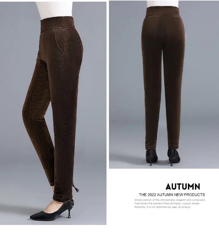 Fjadt Leggings Velours Doré Taille Haute Élastiques
