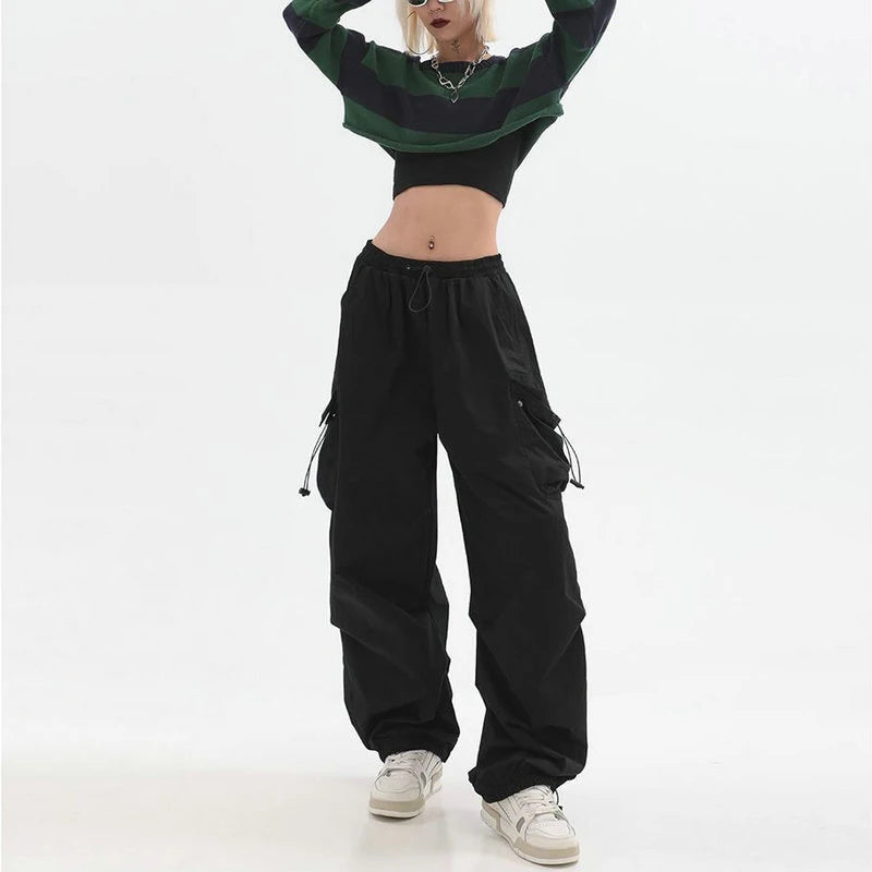 Beysaurt Damen Harajuku Baggy Cargohose mit elastischem Bund