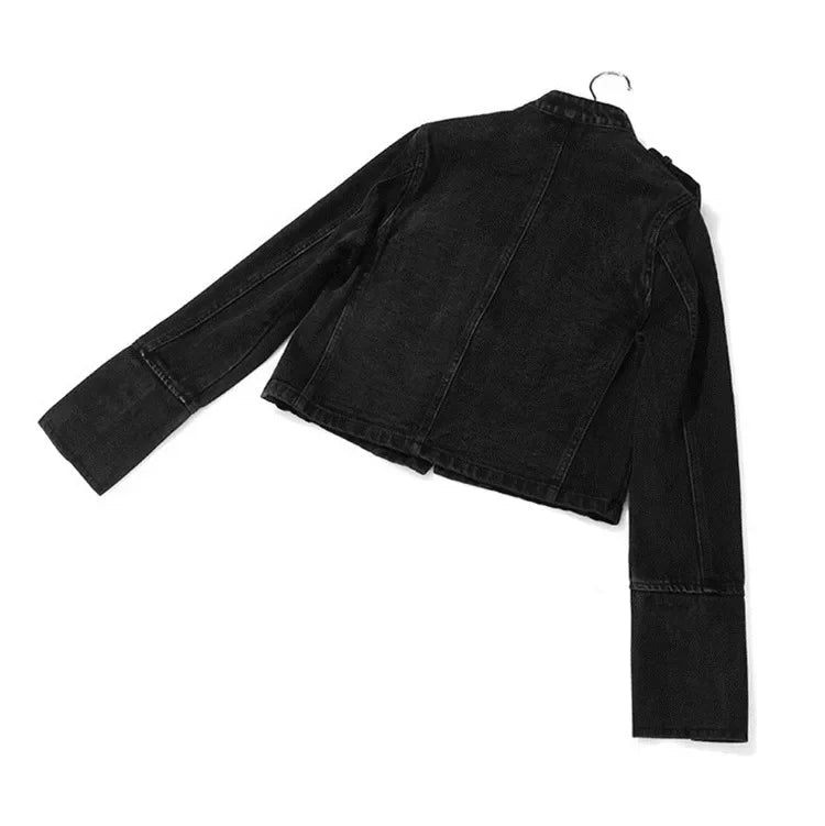 Yipn Veste Jean Courte Noir Fendue À Boutons Multiples