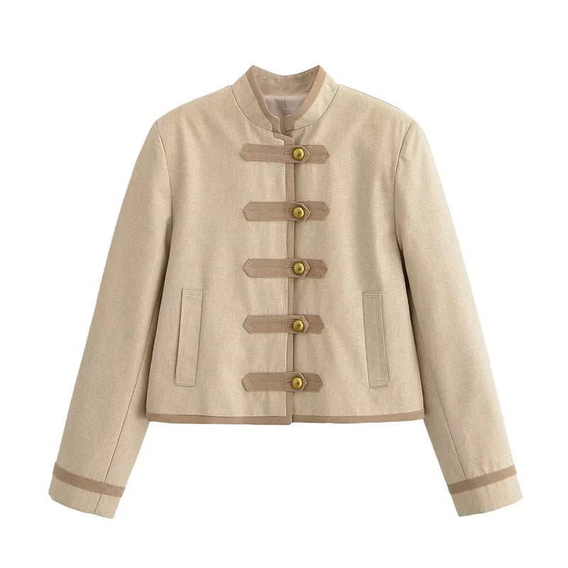 Guobioziy Veste Khaki Col Montant Napoléon Boutons