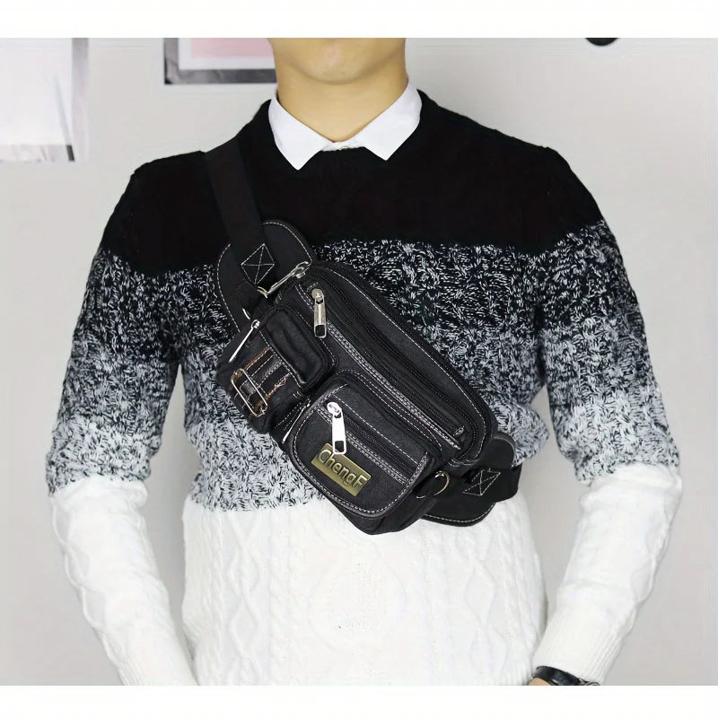 FXZLLQ Sac Banane Toile Multicouches Zip Poche Téléphone