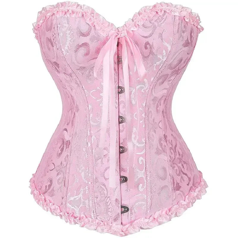 Victorian Floral Jacquard Corset – Front Busk Closure