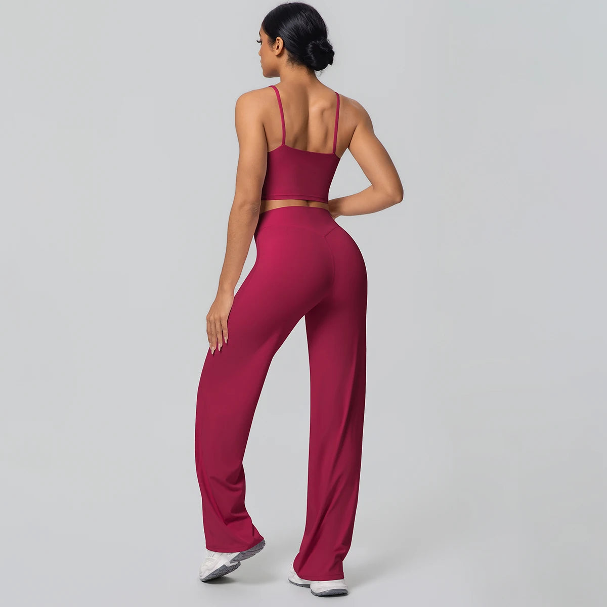 Ensemble Sport Femme Bleu Clair Dos Nu Bretelles Pantalon Taille Haute