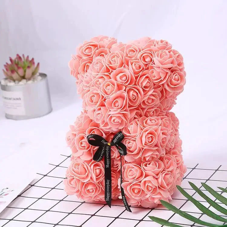 Ourson en roses éternelles avec boîte – 25 cm