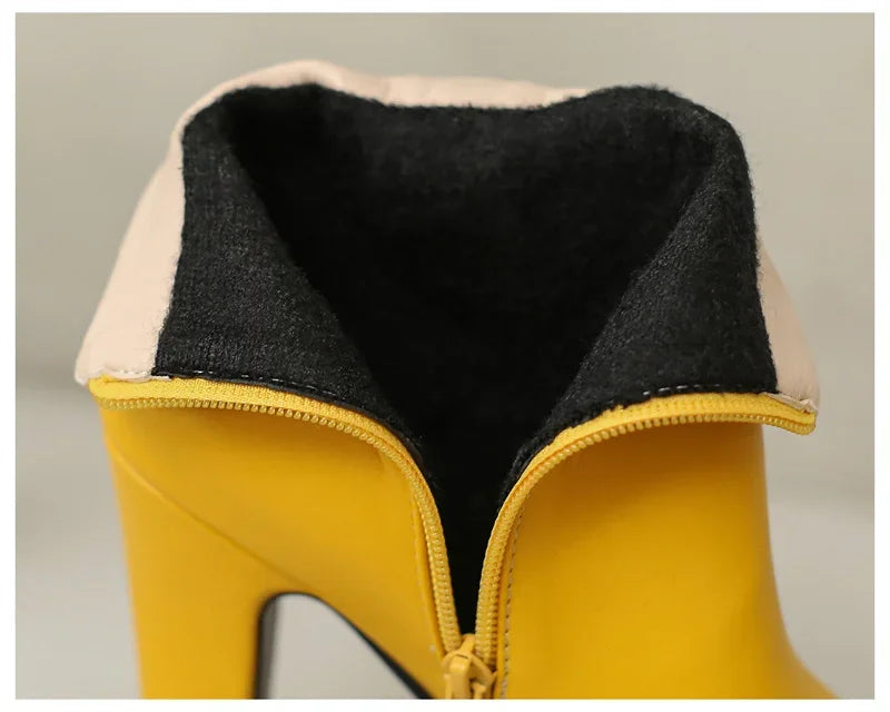 Damen-Stiefeletten mit Kristallblumenmuster, hohem Absatz und Reißverschluss für den Winter