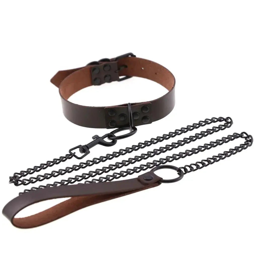 Collier de laisse en cuir synthétique style gothique punk – Decopunk