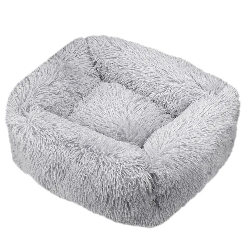Square Plush Dog Bed, Washable, Duck Blue, Sizes XS to XL