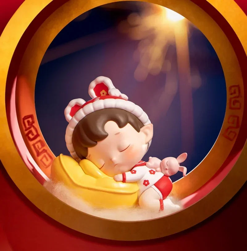 Pop Mart Kawaii PVC-Figur Braun Chinesischer Knoten Rot