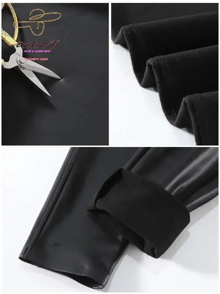 Schwarze Leggings aus PU-Leder mit Schlangenmuster und hohem Bund