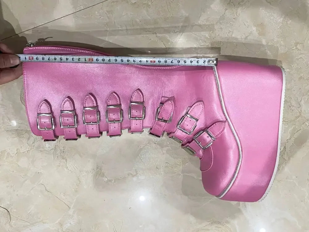 Bottes Cosplay Gothiques En Cuir À Boucles Plateforme