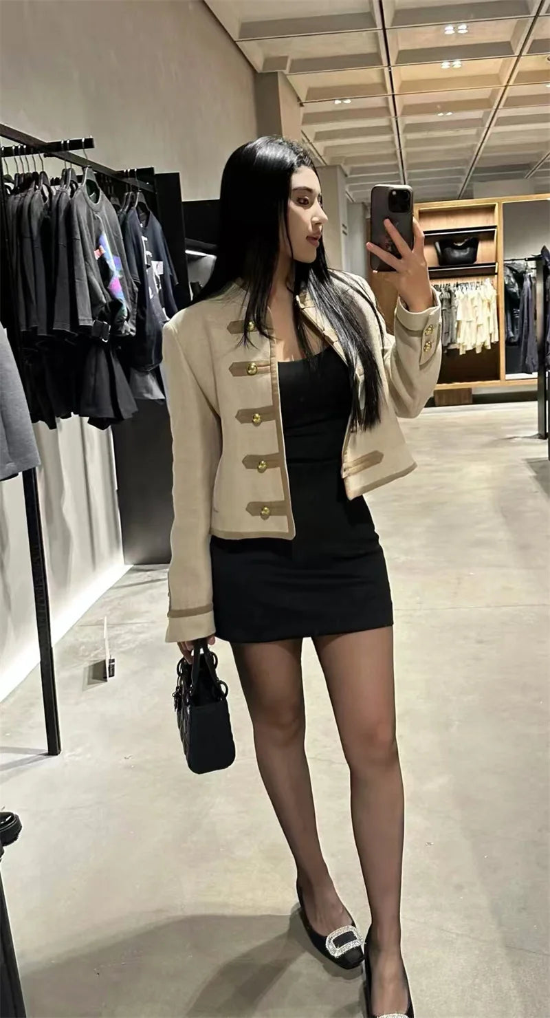 Guobioziy Veste Khaki Col Montant Napoléon Boutons