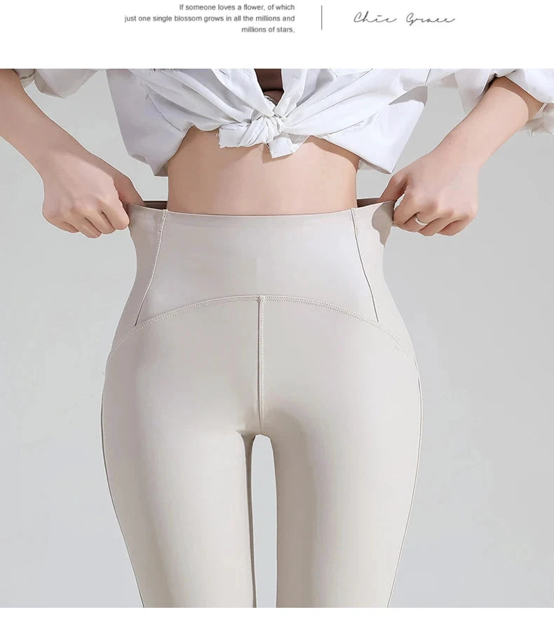 Schwarze Leggings aus PU-Leder mit Schlangenmuster und hohem Bund