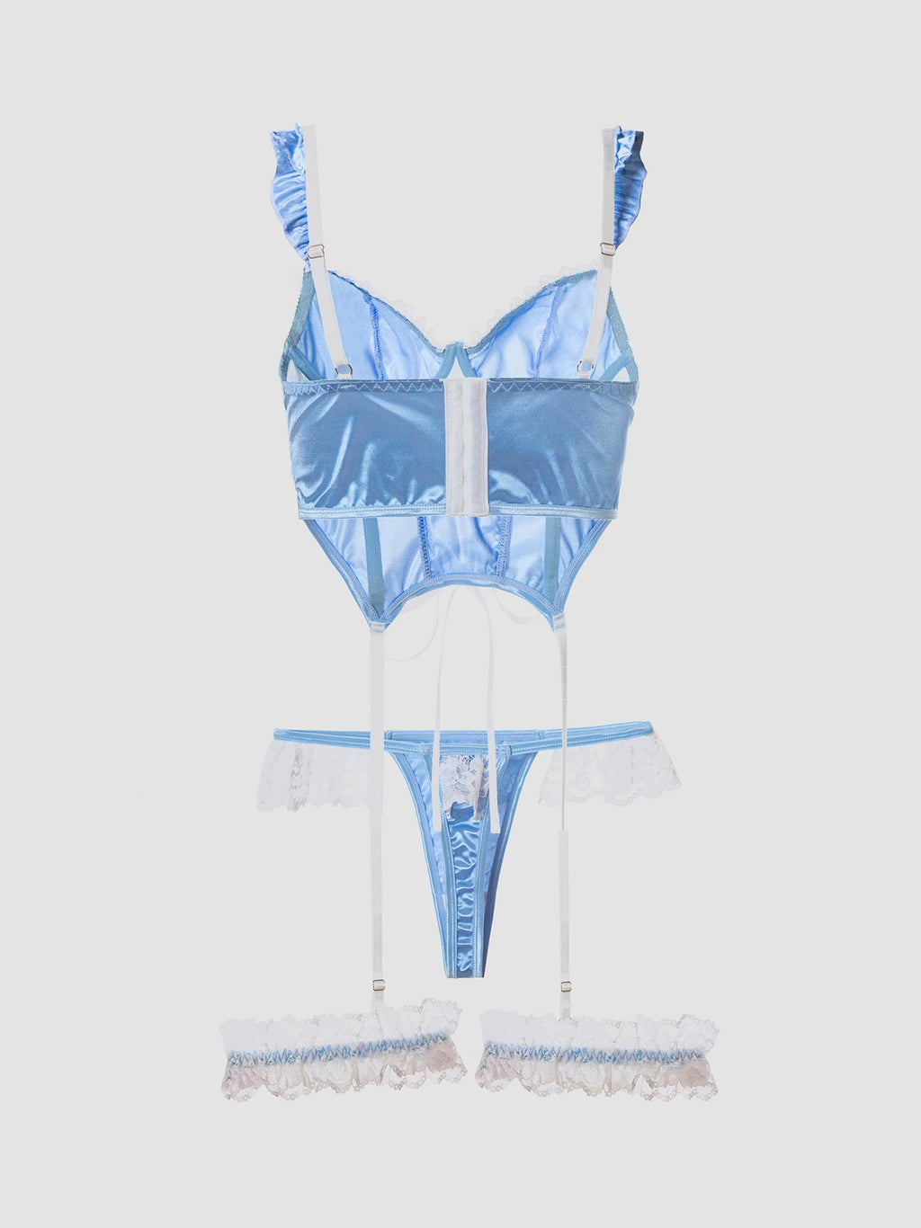Jacquard Satin Lingerie Set – Sweetheart Bustier, Front Lace-Up