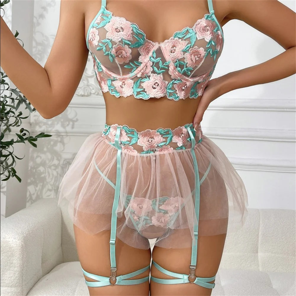 Léa's Secrets Plus Size Transparente Netzwäsche Neonblumen