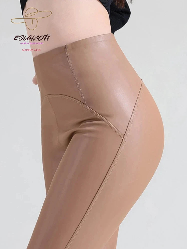 Schwarze Leggings aus PU-Leder mit Schlangenmuster und hohem Bund