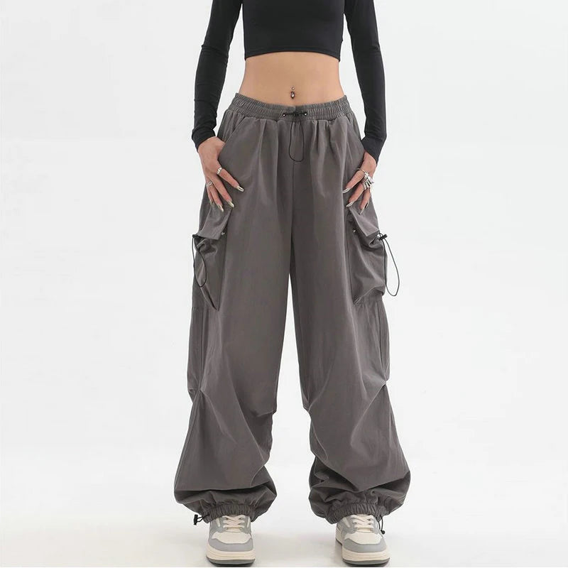 Beysaurt Damen Harajuku Baggy Cargohose mit elastischem Bund