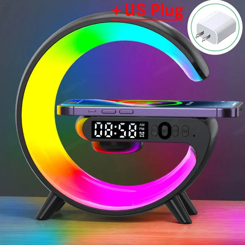 VIKEFON Support Chargeur Sans Fil Multifonction RGB Réveil Haut-Parleur