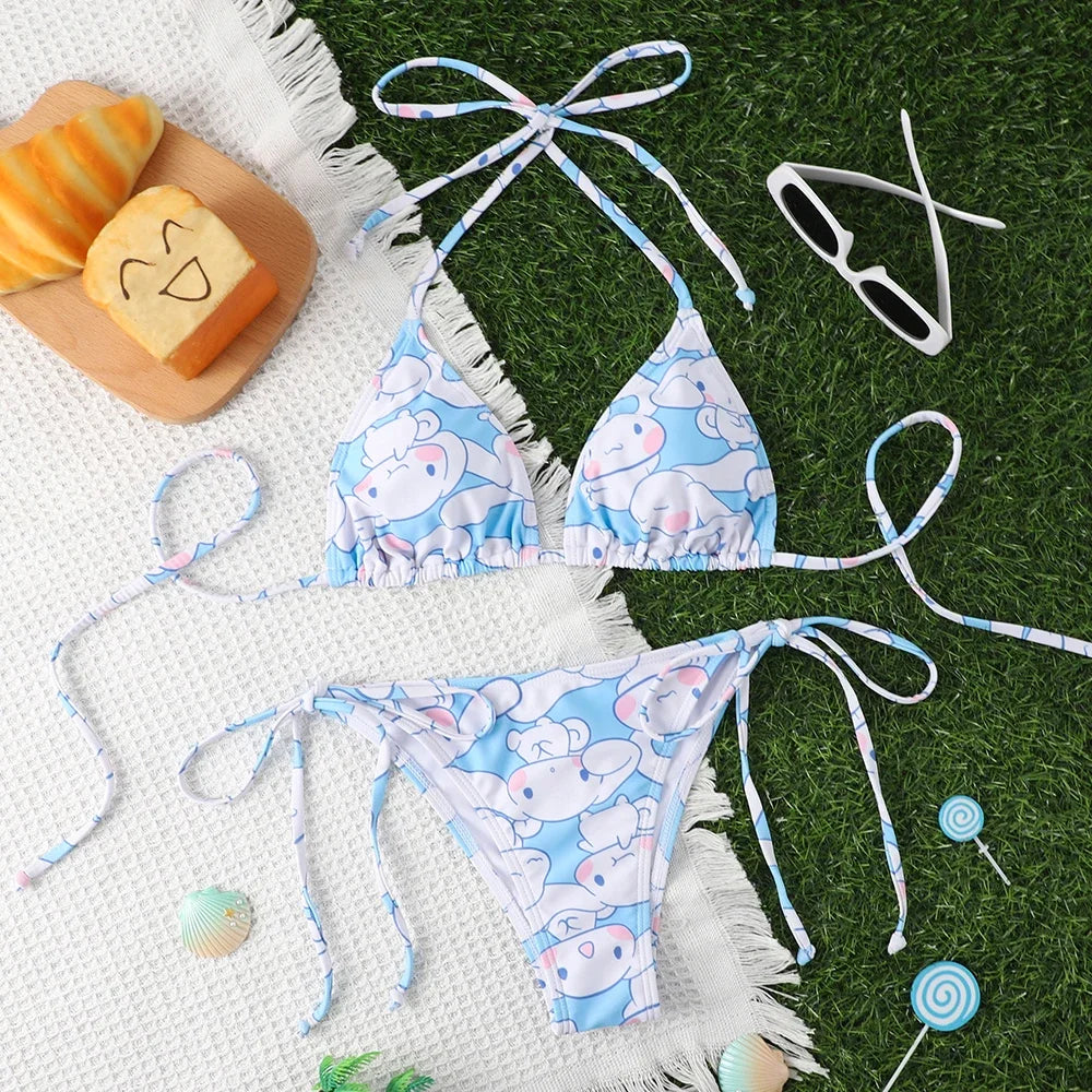 Kawaii Cosplay Two-Piece Bikini with Cat Print – Kuromi Y2K