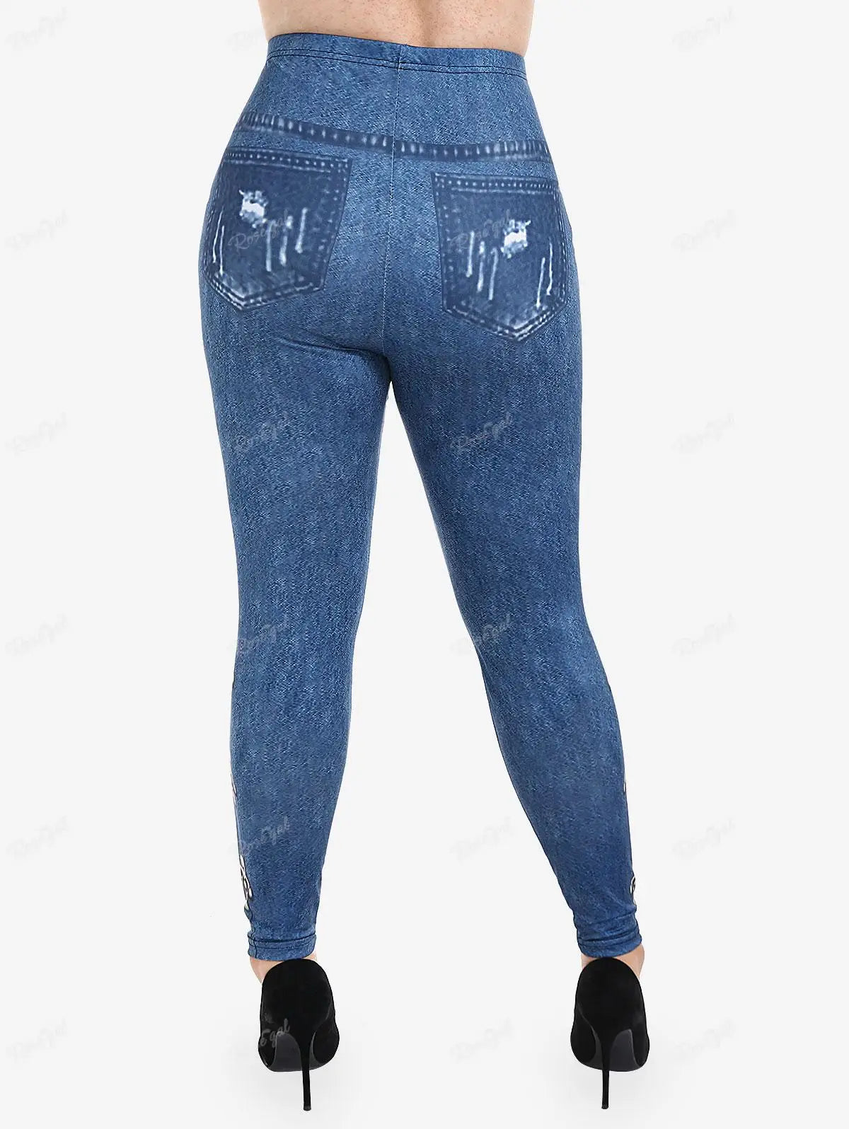 Gothic Leggings in Übergröße 5XL, bedruckte Schnallen, 3D-Reißverschluss, Pink