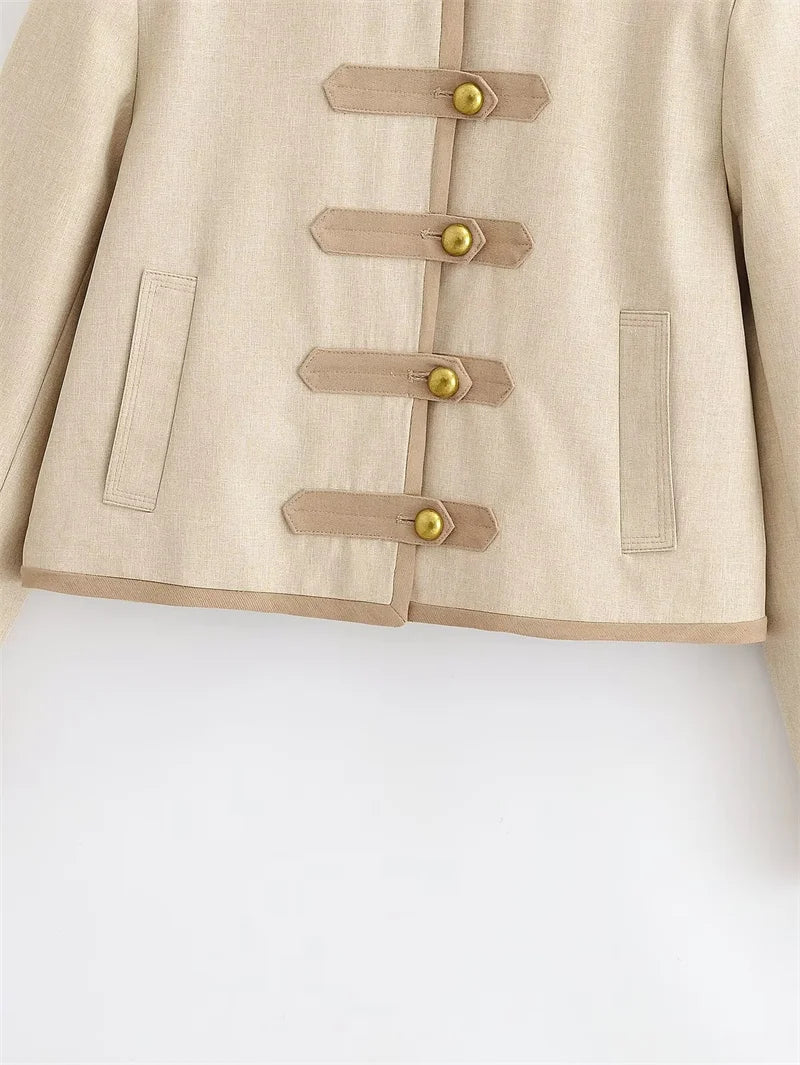 Guobioziy Veste Khaki Col Montant Napoléon Boutons