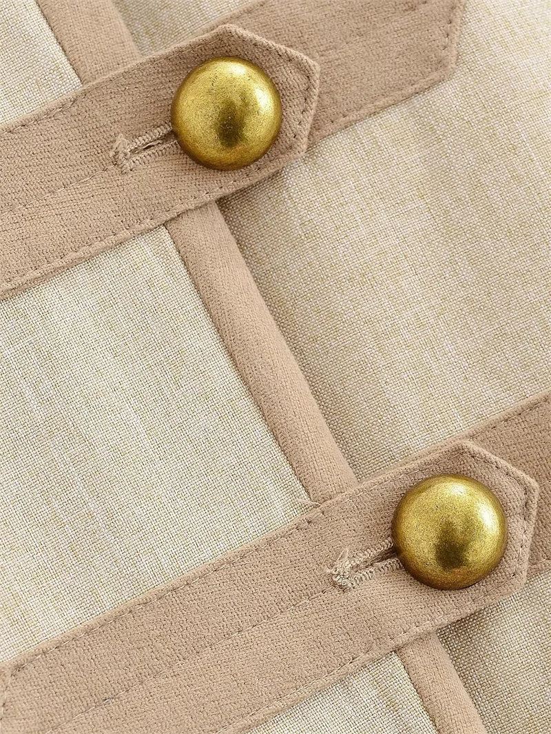 Guobioziy Veste Khaki Col Montant Napoléon Boutons