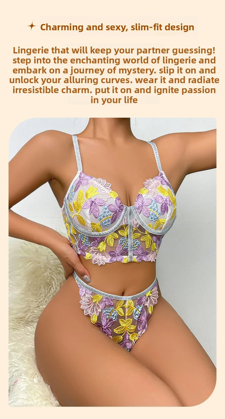 Léa's Secrets Set aus transparentem, rückenfreiem BH mit floralem Netzmuster