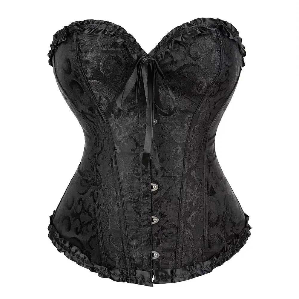 Victorian Floral Jacquard Corset – Front Busk Closure