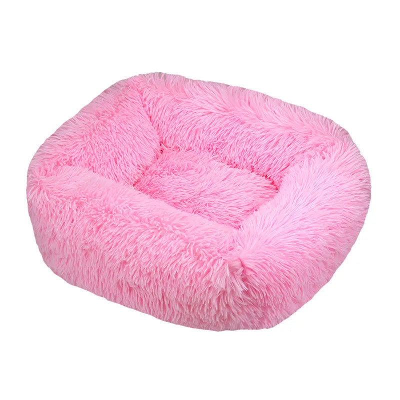 Square Plush Dog Bed, Washable, Duck Blue, Sizes XS to XL