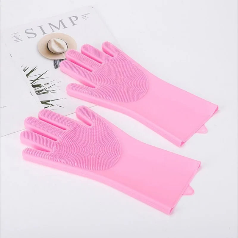 2 gants de toilettage en silicone rose pour chien et chat, paume à picots texturés