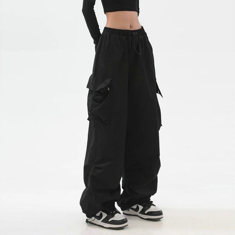 Beysaurt Damen Harajuku Baggy Cargohose mit elastischem Bund