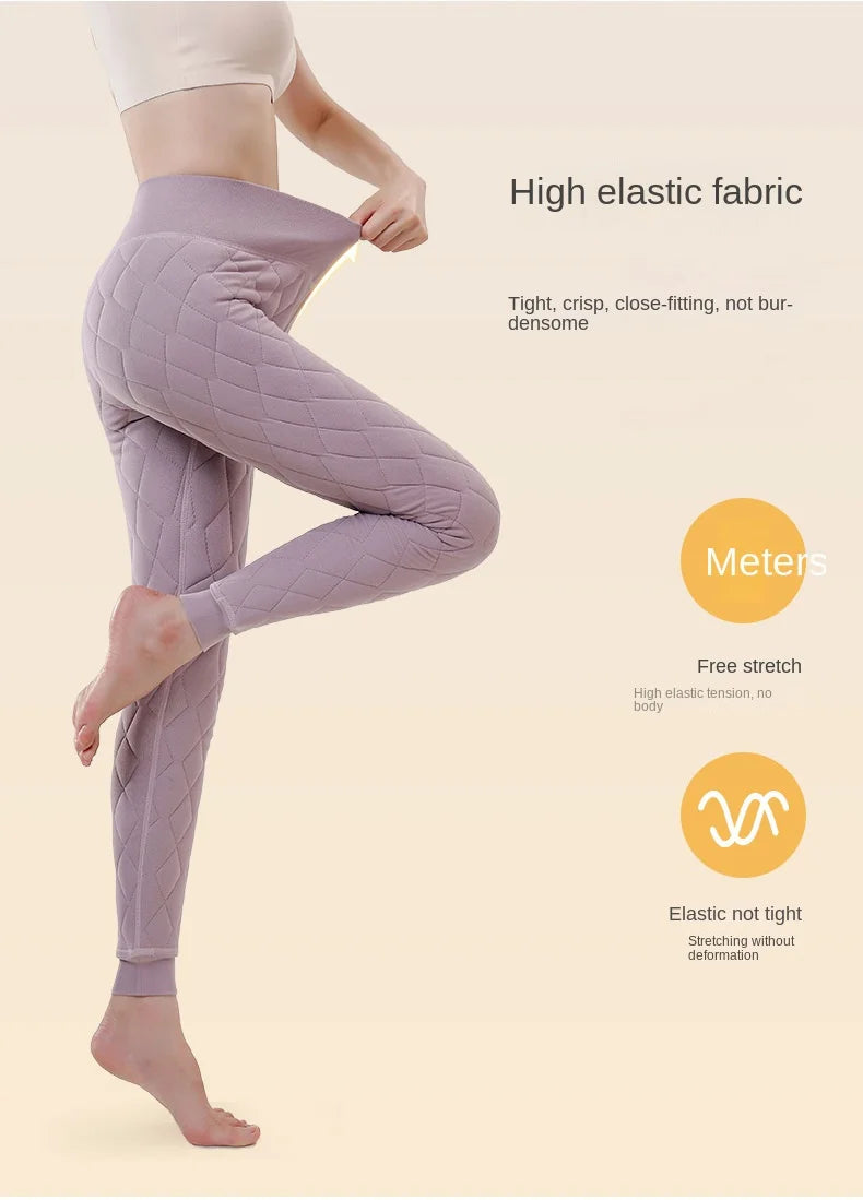 Legging Velours Taille Haute Femme Rose Doublé Polaire Chaud Hiver