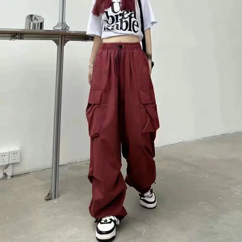 Beysaurt Damen Harajuku Baggy Cargohose mit elastischem Bund