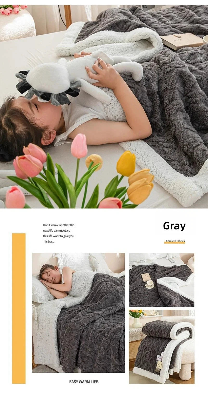 CARA CARLE Korallenfarbene Sherpa-Decke Doppelfleece