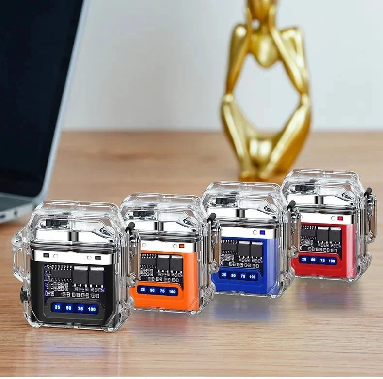 Transparentes elektronisches Feuerzeug mit Doppelbogen, wasserdicht, USB-Anschluss