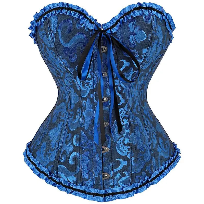 Victorian Floral Jacquard Corset – Front Busk Closure