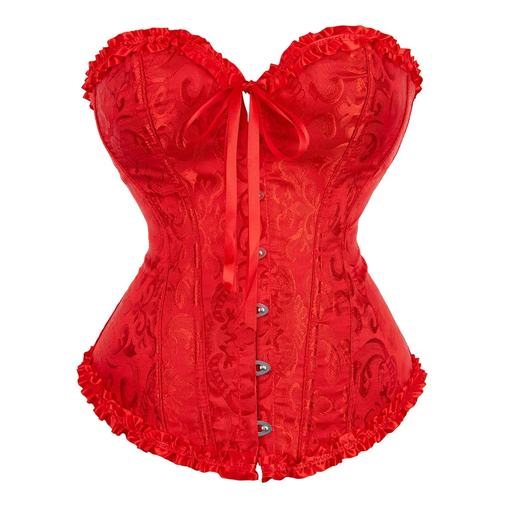 Victorian Floral Jacquard Corset – Front Busk Closure