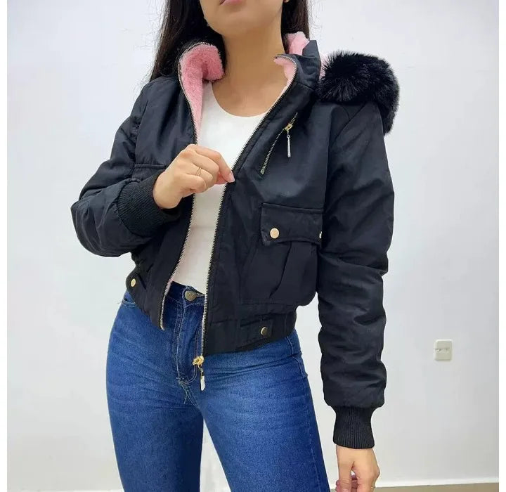 RANM Veste À Capuche Femme Polyester Rose Doublée Polaire