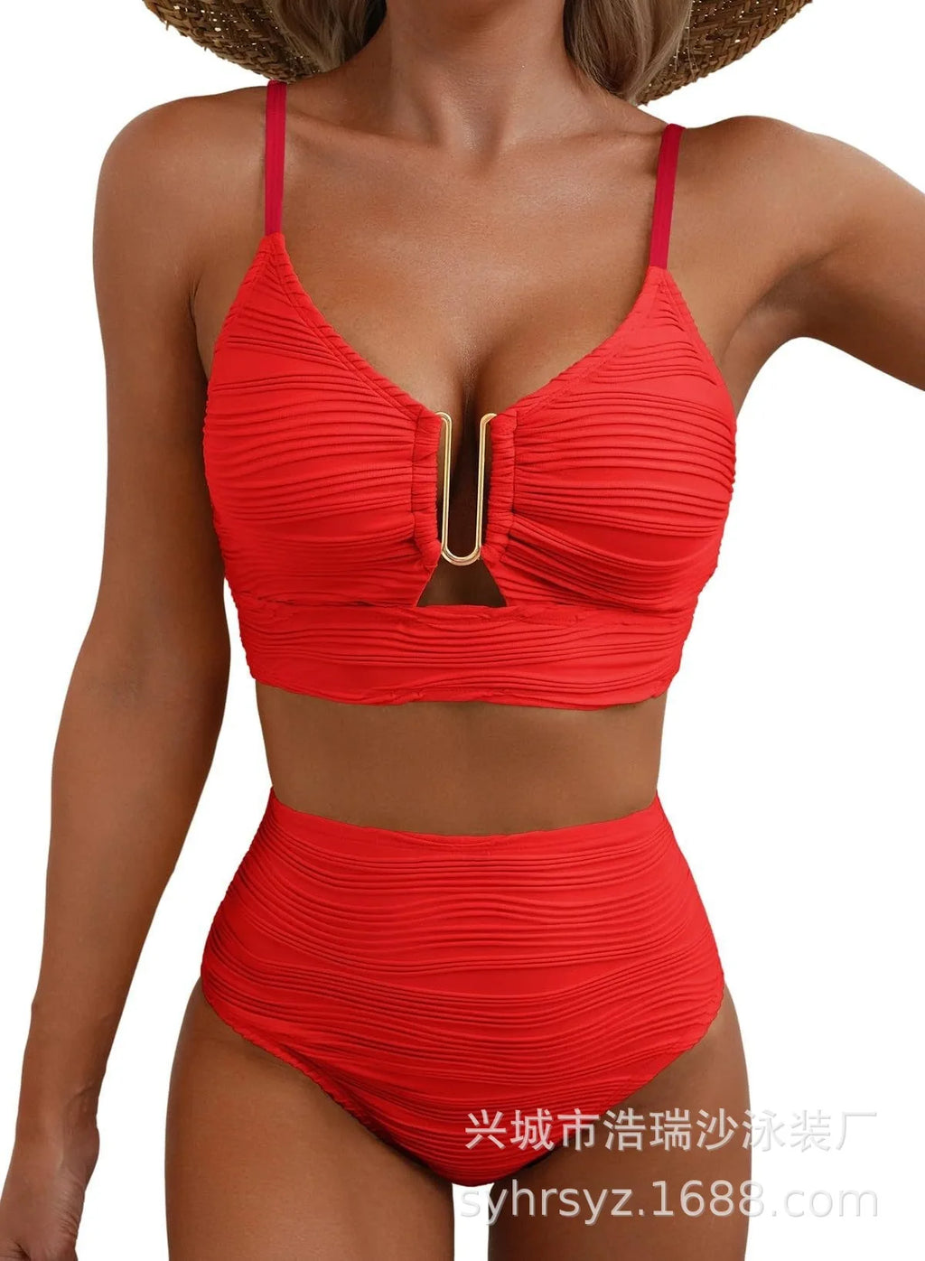 Maillot de bain deux pièces taille haute triangle – Pure Color