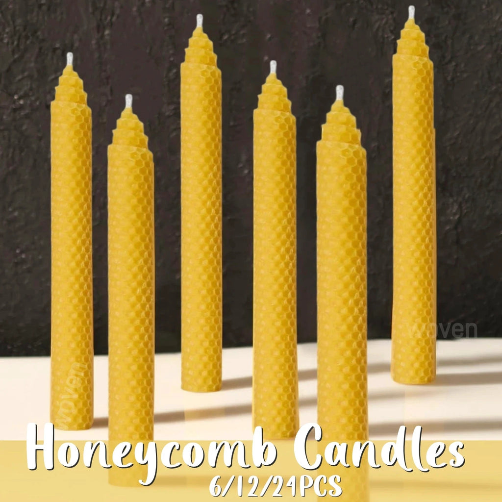 Konische Bienenwachskerzen, Bienenwabenmuster, Beige, handgefertigt