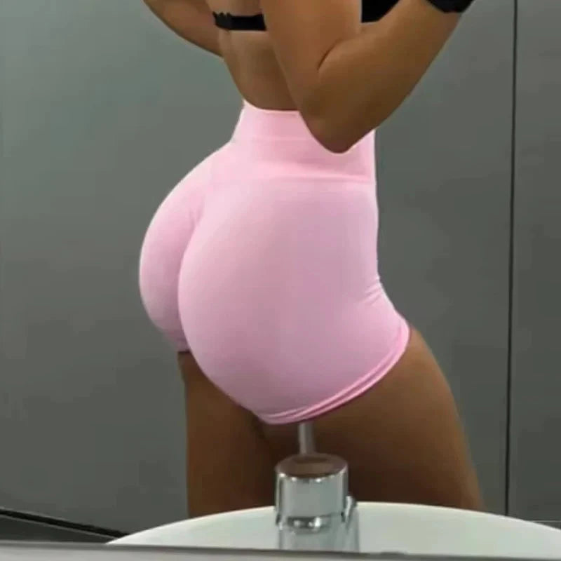 Short de sport sans couture Wendy, rose clair, taille haute, coupe moulante – LSDLBoutique