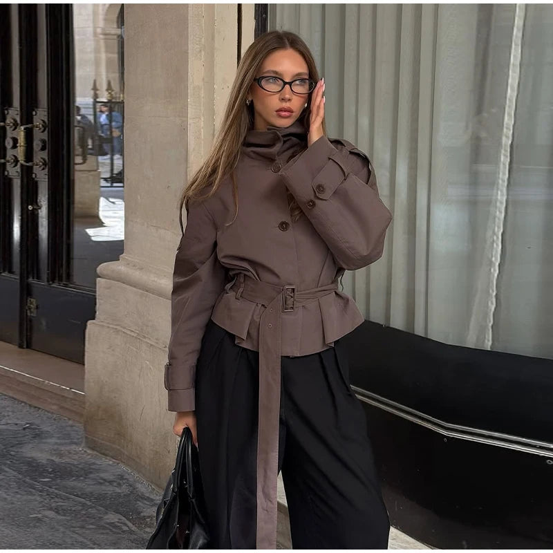 Nonen Veste Pilote Femme Polyester Marron Fermeture Éclair Revers Ample