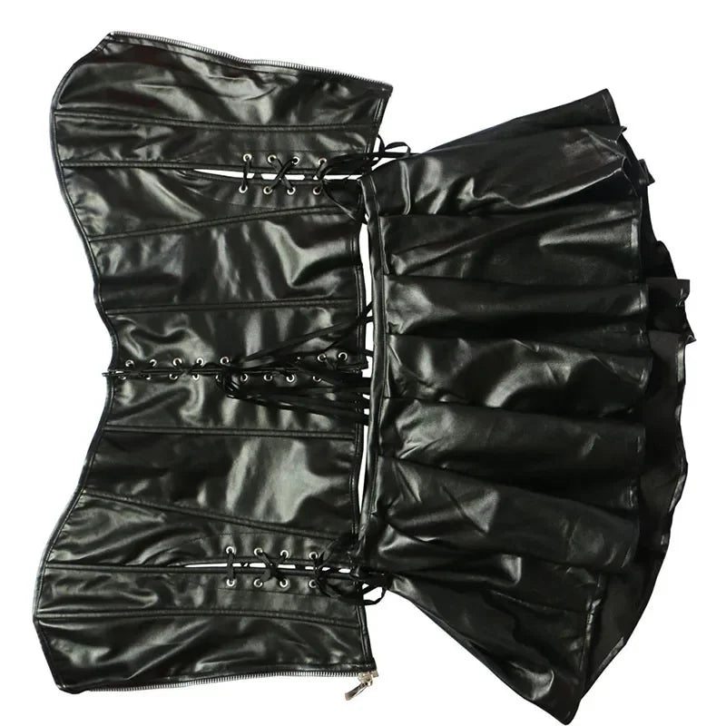 Korsett-Bustier und Mini-Rock mit Schnürung – Schwarz / Rot