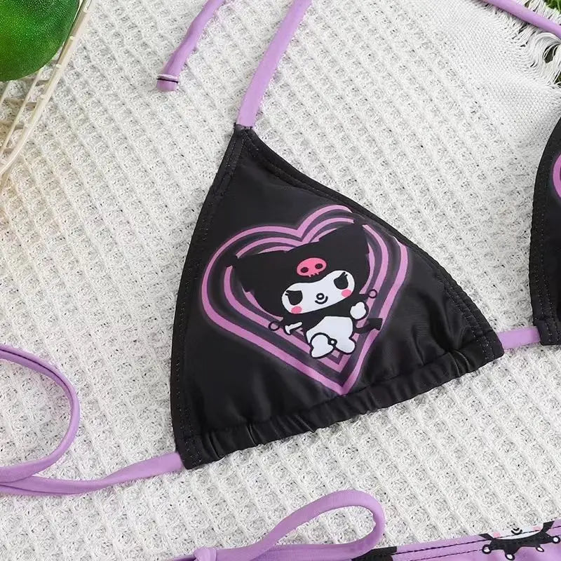 Kawaii Cosplay Two-Piece Bikini with Cat Print – Kuromi Y2K