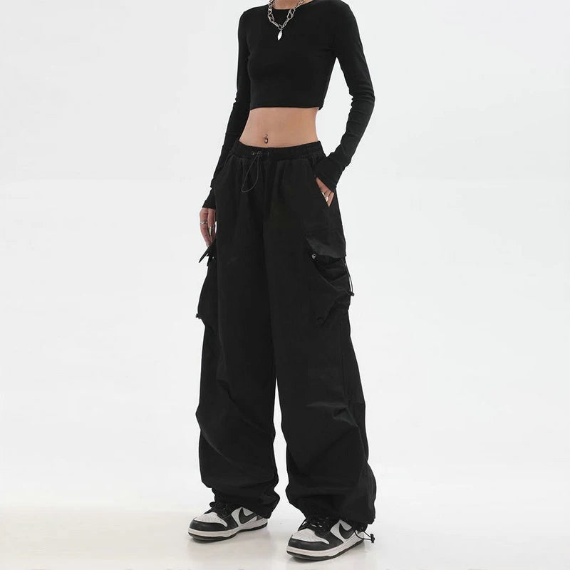 Beysaurt Damen Harajuku Baggy Cargohose mit elastischem Bund