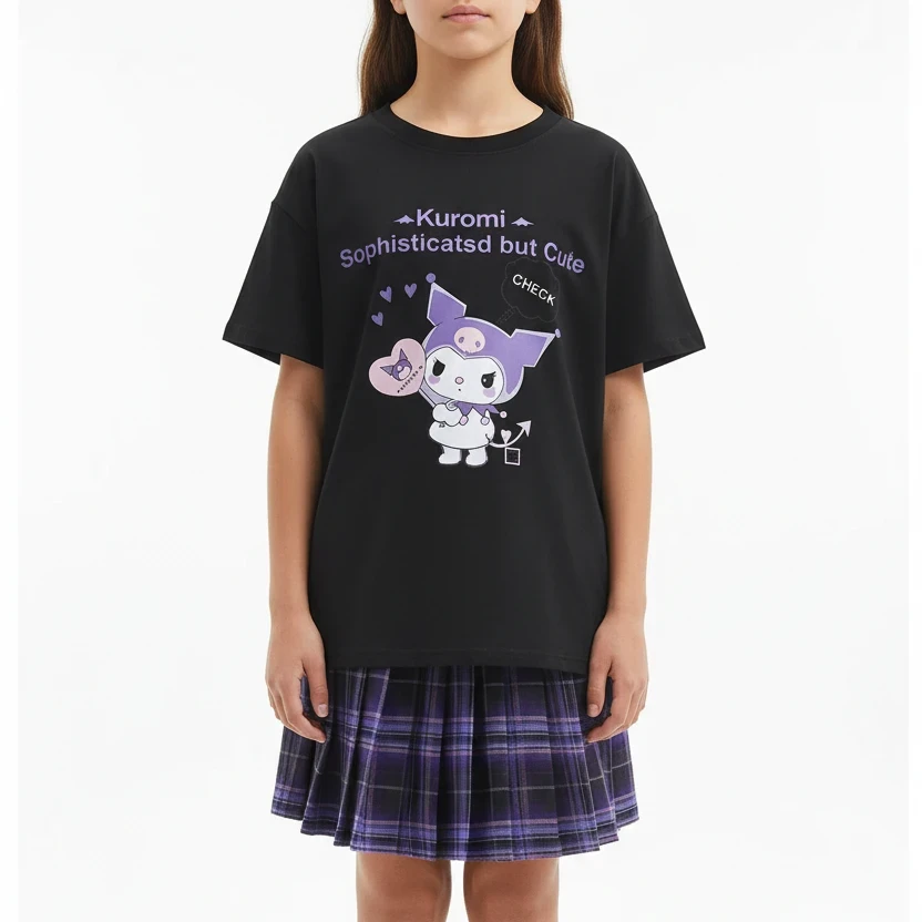 Sanrio Kuromi Kostüm Lila Faltenrock Metallkette