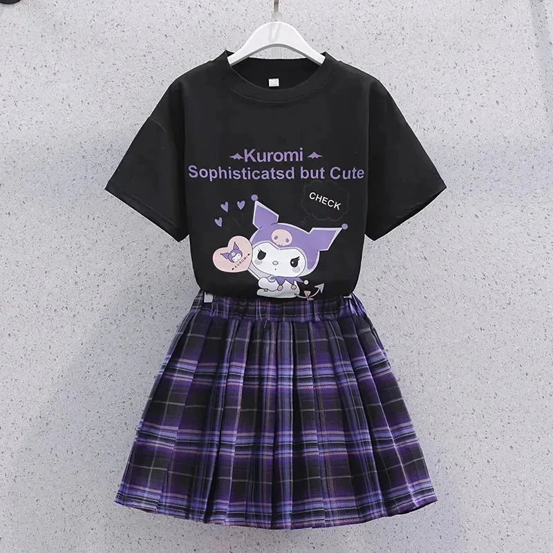 Sanrio Kuromi Kostüm Lila Faltenrock Metallkette