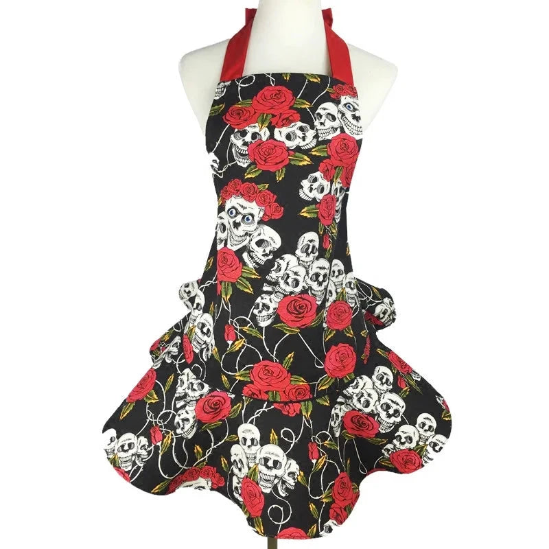 Hübsche ärmellose Küchenschürze aus Baumwolle mit verschiedenen Mustern